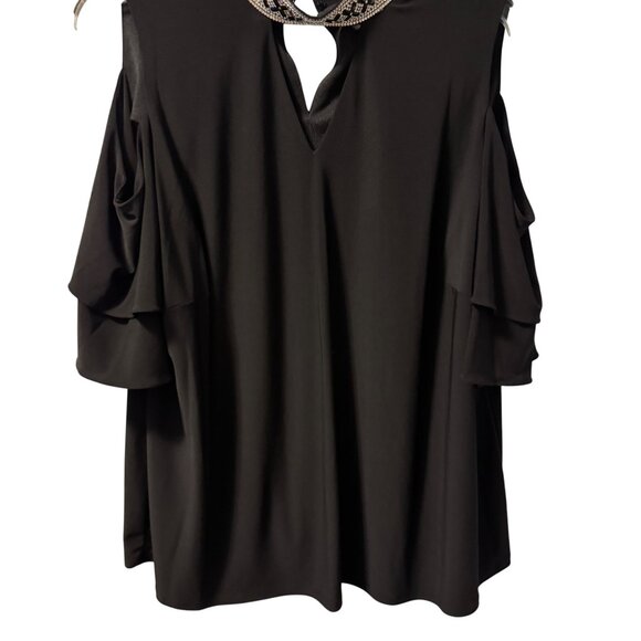 Roz & Ali Womens Cold Shoulder Top Sz 2X With Embellished Neckline black top - Picture 6 of 12